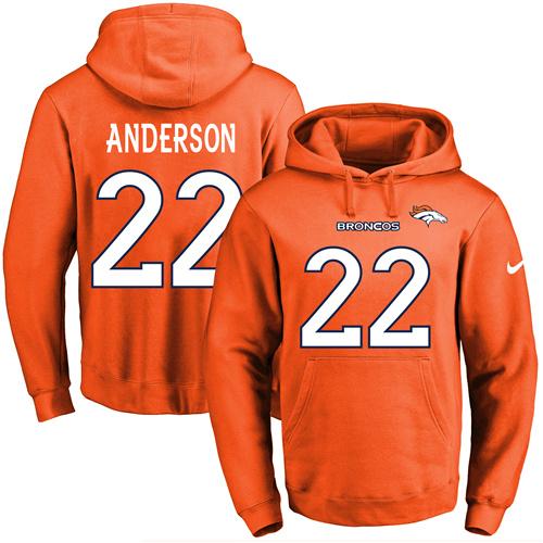 Nike Broncos 22 C.J. Anderson Orange Men's Pullover Hoodie