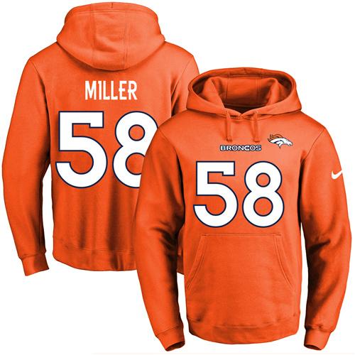 Nike Broncos 58 Von Miller Orange Men's Pullover Hoodie