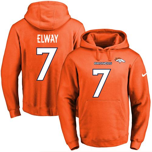 Nike Broncos 7 John Elway Orange Men's Pullover Hoodie
