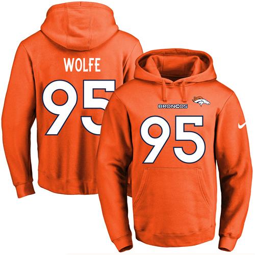 Nike Broncos 95 Derek Wolfe Orange Men's Pullover Hoodie