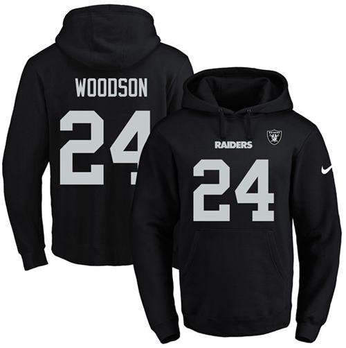 Nike Raiders 24 Charles Woodson Black Men's Pullover Hoodie