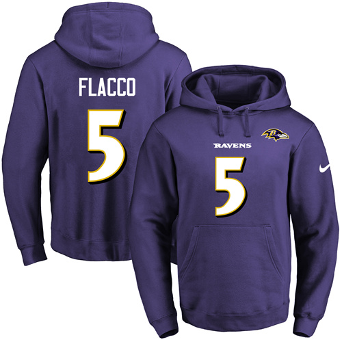 Nike Ravens 5 Joe Flacco Purple Men's Pullover Hoodie