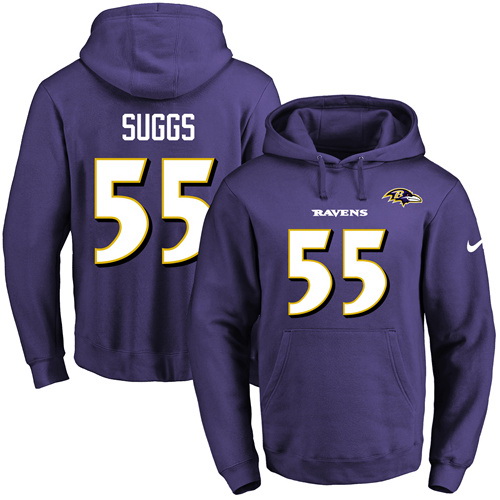 Nike Ravens 55 Terrell Suggs Purple Men's Pullover Hoodie