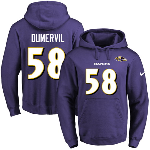 Nike Ravens 58 Elvis Dumervil Purple Men's Pullover Hoodie