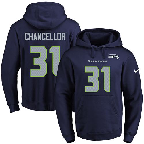 Nike Seahawks 31 Kam Chancellor Navy Men's Pullover Hoodie - Click Image to Close