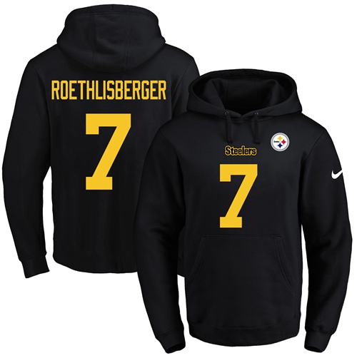 Nike Steelers 7 Ben Roethlisberger Pro Line Black Men's Pullover Hoodie - Click Image to Close