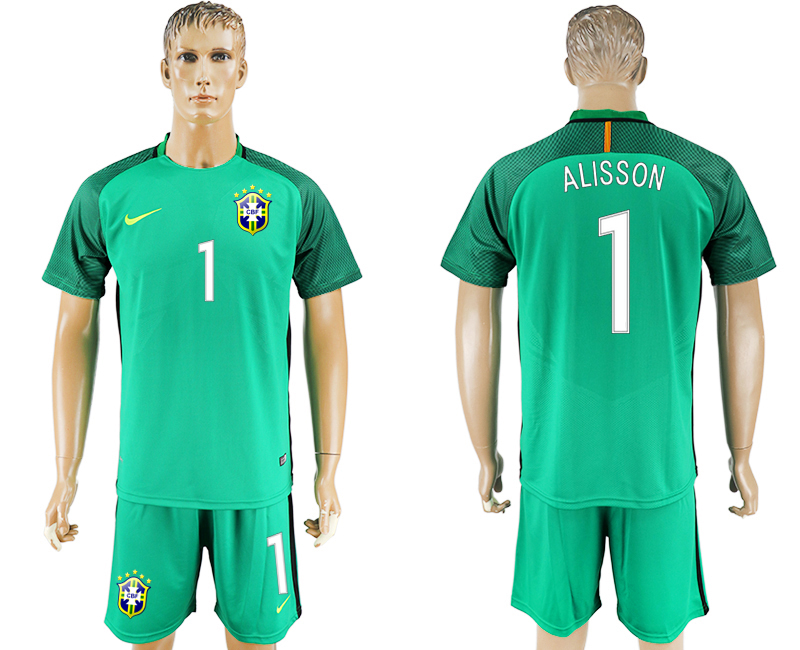 2016-17 Brazil 1 ALISSON Green Goalkeeper Soccer Jersey