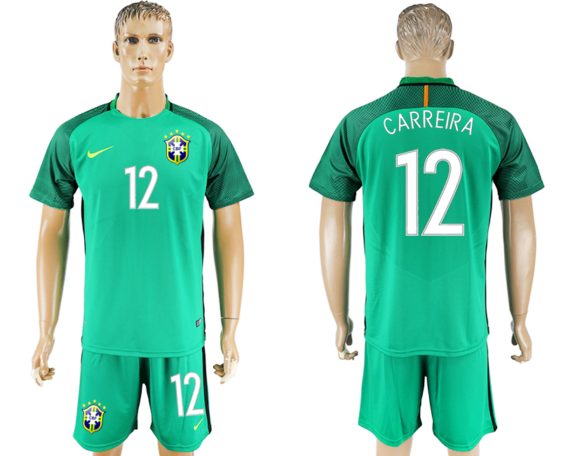 2016-17 Brazil 12 CARREIRA Green Goalkeeper Soccer Jersey