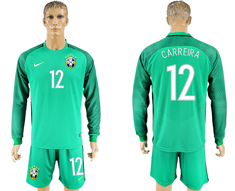 2016-17 Brazil 12 CARREIRA Green Long Sleeve Goalkeeper Soccer Jersey 2016-17 Brazil 12 CARREIRA Green Long Sleeve Goalkeeper Soccer Jersey