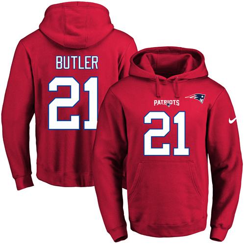 Nike Patriots 21 Malcolm Butler Red Men's Pullover Hoodie