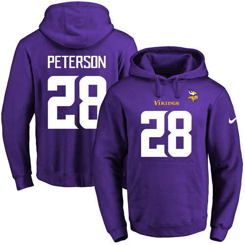 Nike Vikings 28 Adrian Peterson Purple Men's Pullover Hoodie2