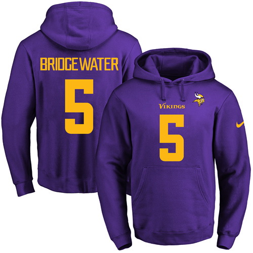 Nike Vikings 5 Teddy Bridgewater Purple Men's Pullover Hoodie