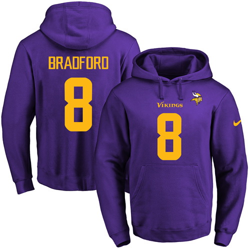 Nike Vikings 8 Sam Bradford Purple Men's Pullover Hoodie