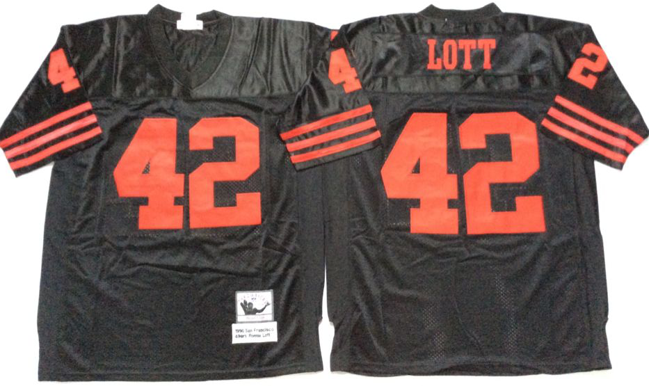 49ers 42 Ronnie Lott Black Throwback Jersey
