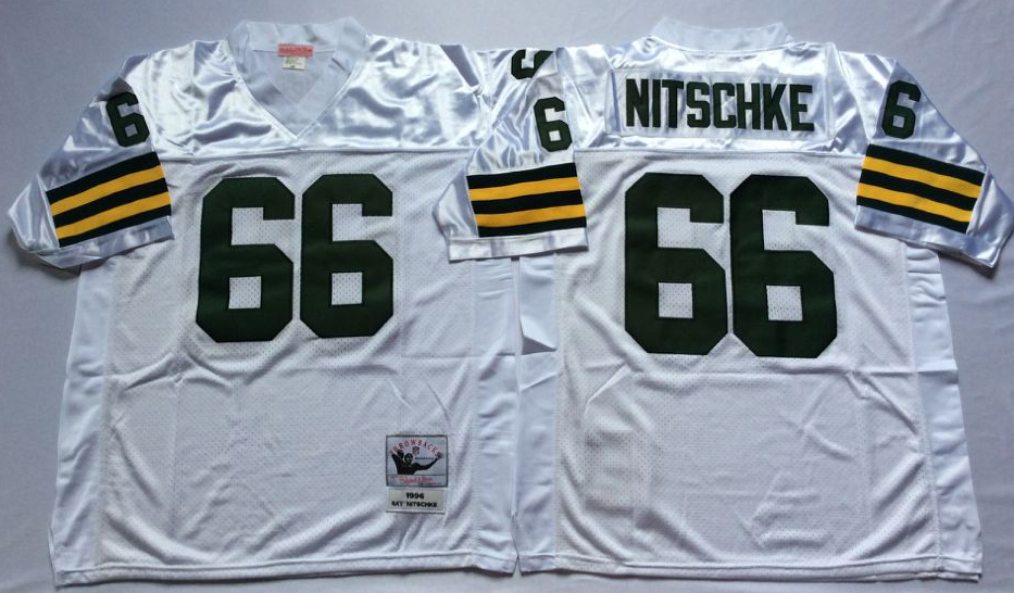 Packers 66 Ray Nitschke White Long Sleeve Throwback Jersey