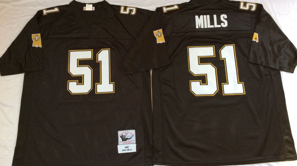 Saints 51 Sam Mills Black Throwback Jersey