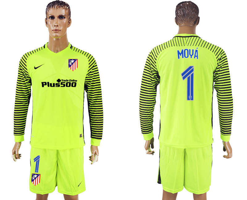 2016-17 Atletico Madrid 1 MOYA Goalkeeper Long Sleeve Soccer Jersey
