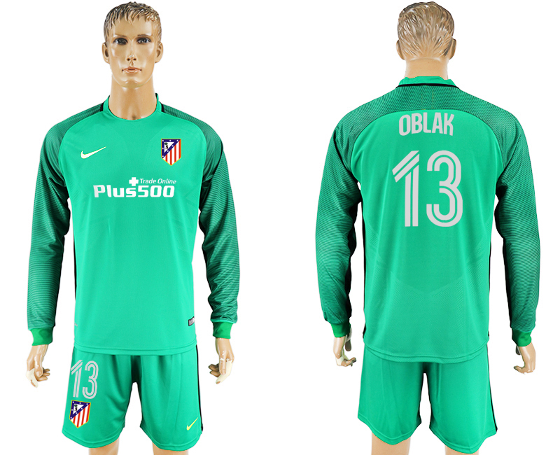 2016-17 Atletico Madrid 13 OBLAK Green Goalkeeper Long Sleeve Soccer Jersey