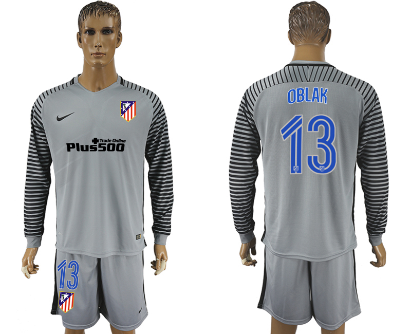 2016-17 Atletico Madrid 13 OBLAK Grey Goalkeeper Long Sleeve Soccer Jersey