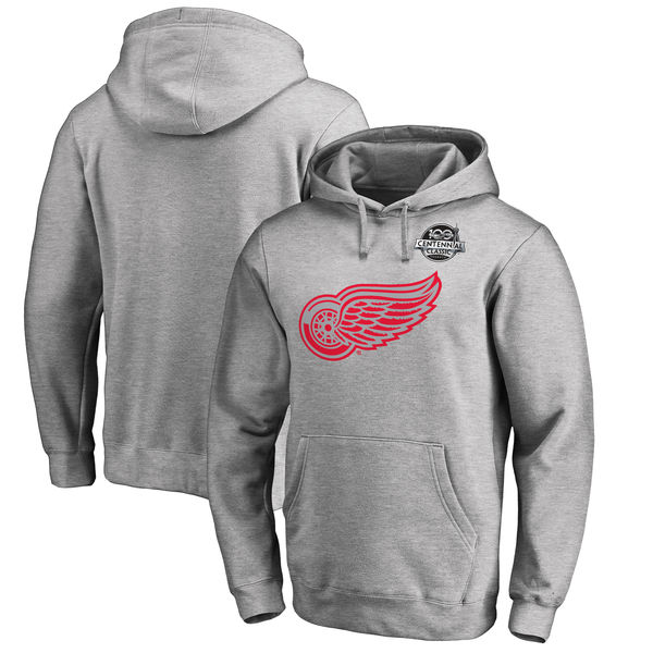 Detroit Red Wings Fanatics Branded 2017 Centennial Classic Team Logo Pullover Hoodie Heather Gray - Click Image to Close