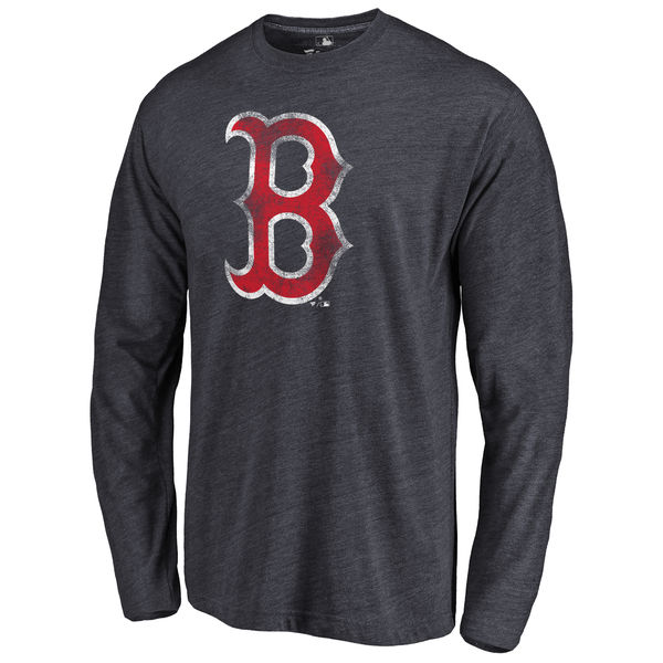 Boston Red Sox Distressed Team Long Sleeve Tri Blend T-Shirt Navy