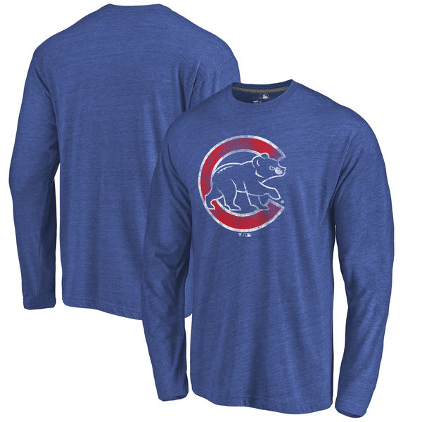 Chicago Cubs Distressed Team Long Sleeve Tri Blend T-Shirt Royal