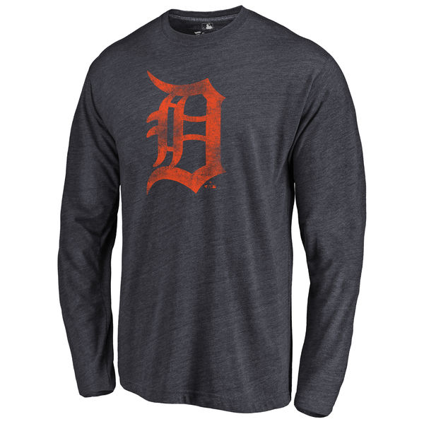 Detroit Tigers Distressed Team Long Sleeve Tri Blend T-Shirt Navy