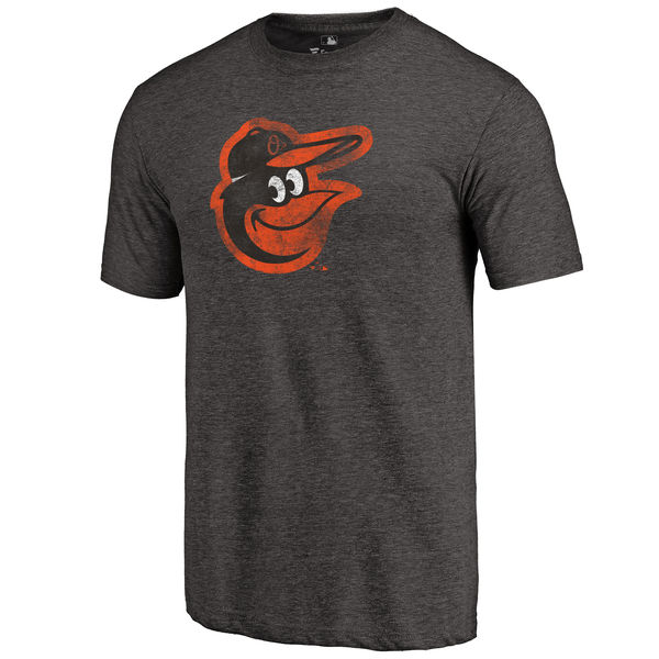 Baltimore Orioles Distressed Team Tri Blend T-Shirt Heathered Black