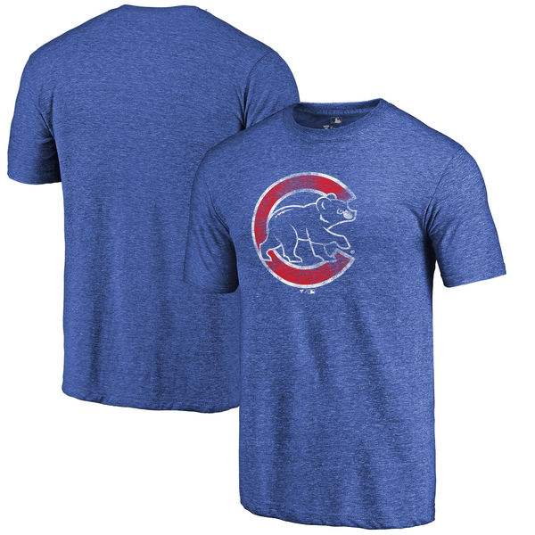 Chicago Cubs Distressed Team Tri Blend T-Shirt Heathered Royal