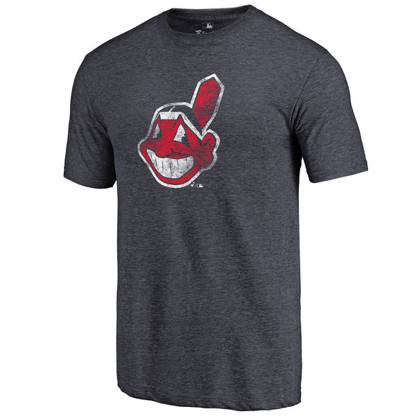 Cleveland Indians Distressed Team Tri Blend T-Shirt Heathered Navy