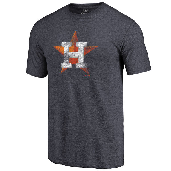 Houston Astros Distressed Team Tri Blend T-Shirt Heathered Navy