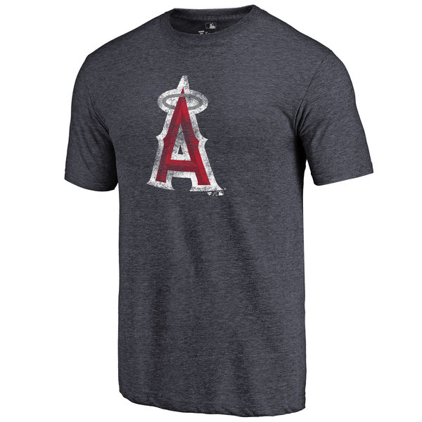 Los Angeles Angels Distressed Team Tri Blend T-Shirt Heathered Navy - Click Image to Close