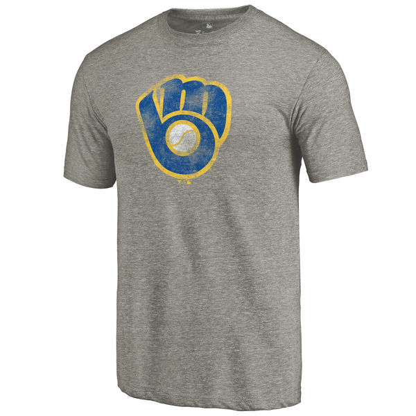 Milwaukee Brewers Distressed Team Tri Blend T-Shirt Ash