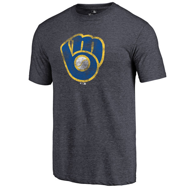 Milwaukee Brewers Distressed Team Tri Blend T-Shirt Navy