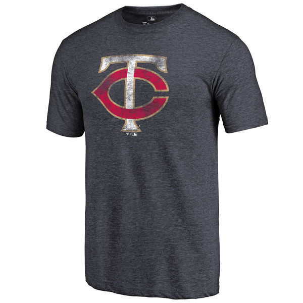 Minnesota Twins Distressed Team Tri Blend T-Shirt Heathered Navy