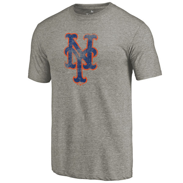 New York Mets Distressed Team Tri Blend T-Shirt Ash