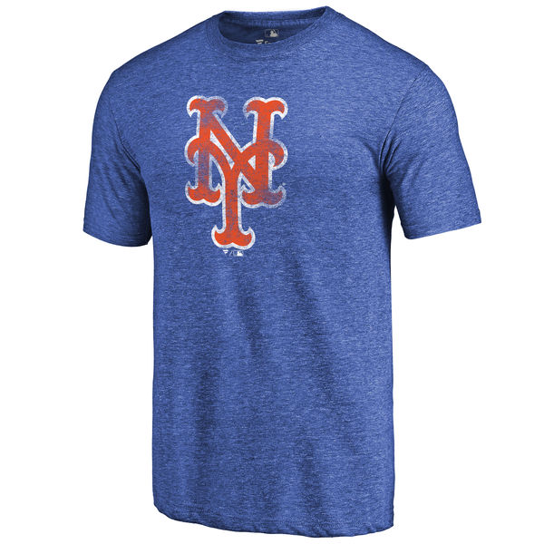 New York Mets Distressed Team Tri Blend T-Shirt Heathered Royal