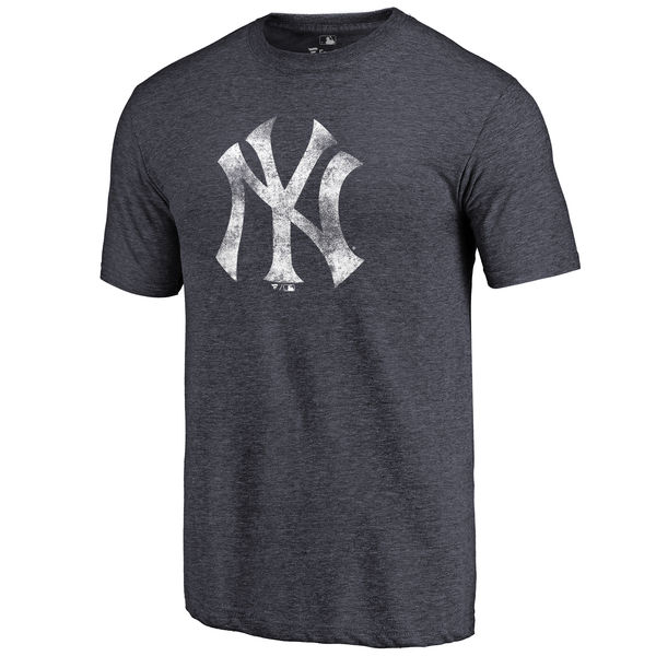 New York Yankees Distressed Team Tri Blend T-Shirt Heathered Navy
