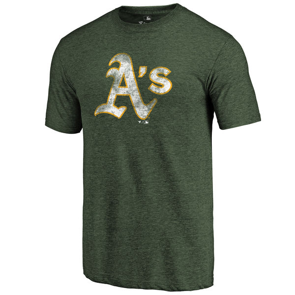 Oakland Athletics Distressed Team Tri Blend T-Shirt Heathered Green