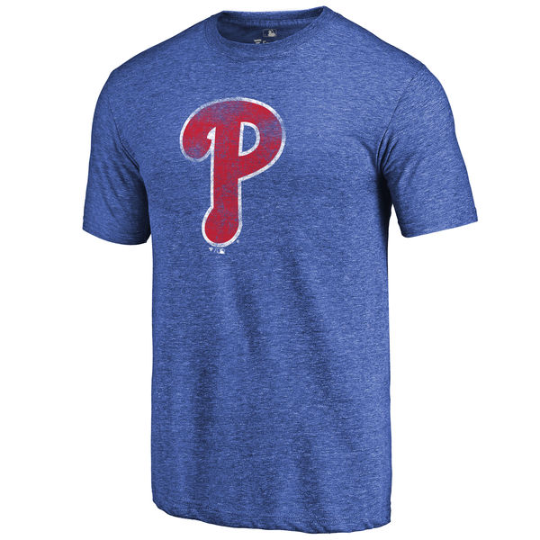 Philadelphia Phillies Distressed Team Tri Blend T-Shirt Heathered Royal