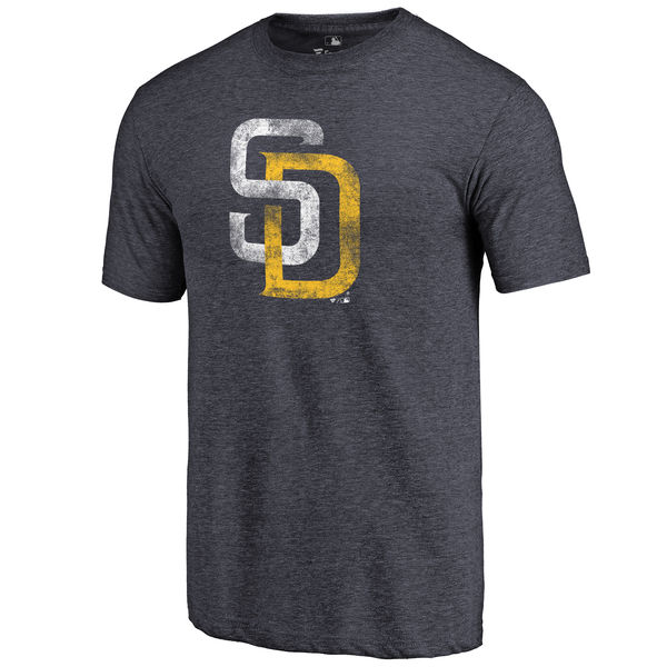 San Diego Padres Distressed Team Tri Blend T-Shirt Heathered Navy - Click Image to Close