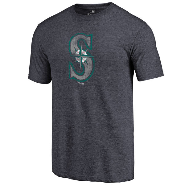 Seattle Mariners Distressed Team Tri Blend T-Shirt Heathered Navy