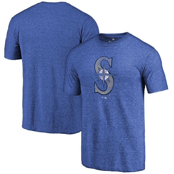 Seattle Mariners Distressed Team Tri Blend T-Shirt Heathered Royal