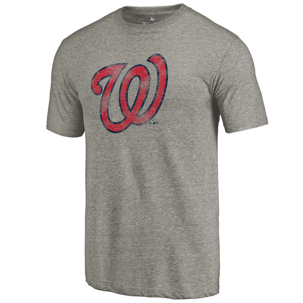 Washington Nationals Distressed Team Tri Blend T-Shirt Ash
