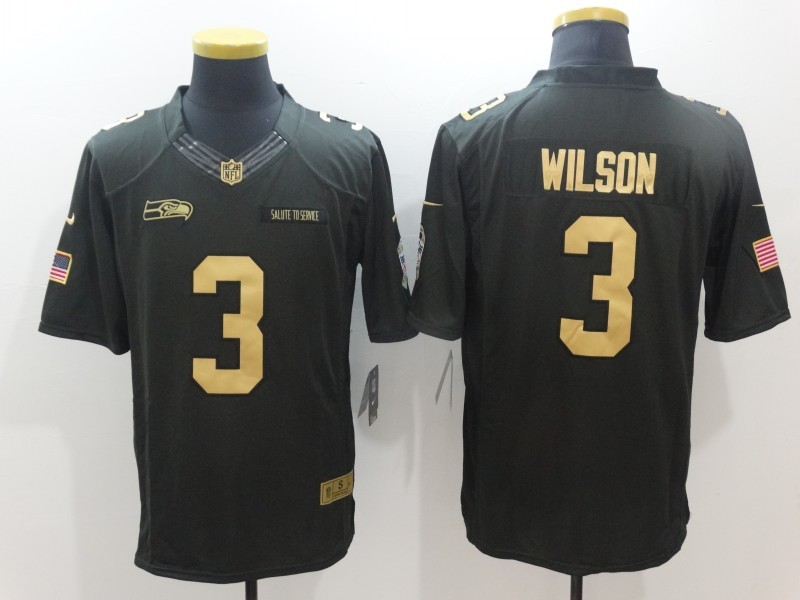 Nike Seahawks 3 Russell Wilson Anthracite Gold Salute to Service Limited Jersey