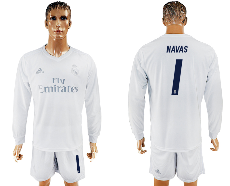 2016-17 Real Madrid 1 NAVAS adidas x Parley Home Long Sleeve Soccer Jersey
