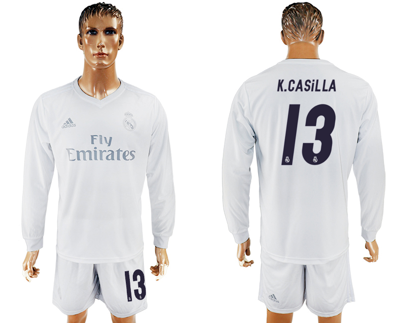 2016-17 Real Madrid 13 K.CASILLA adidas x Parley Home Long Sleeve Soccer Jersey