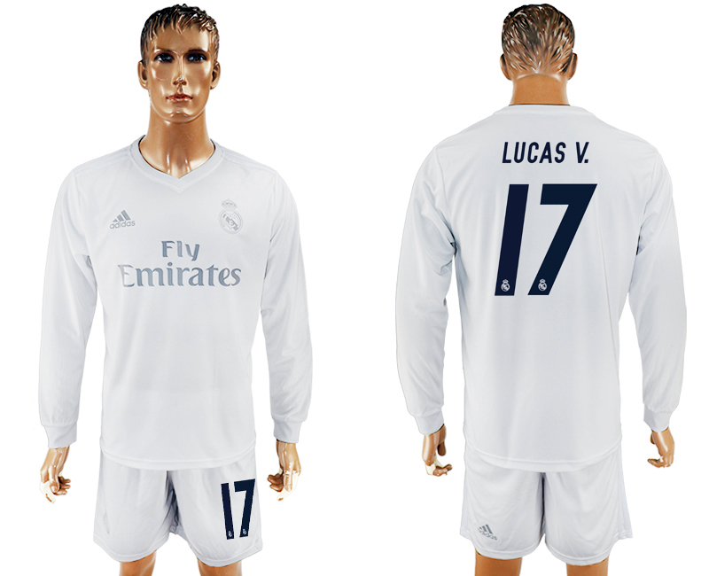 2016-17 Real Madrid 17 LUCAS V. adidas x Parley Home Long Sleeve Soccer Jersey