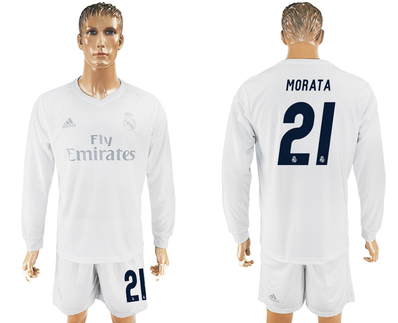2016-17 Real Madrid 21 MORATA adidas x Parley Home Long Sleeve Soccer Jersey 2016-17 Real Madrid 21 MORATA adidas x Parley Home Long Sleeve Soccer Jersey