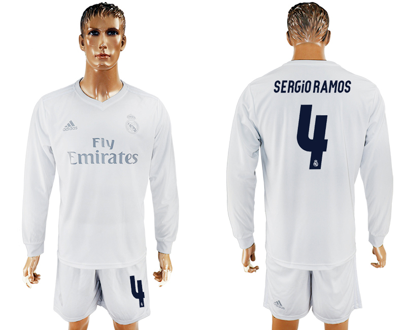 2016-17 Real Madrid 4 SERGIO RAMOS adidas x Parley Home Long Sleeve Soccer Jersey 2016-17 Real Madrid 4 SERGIO RAMOS adidas x Parley Home Long Sleeve Soccer Jersey